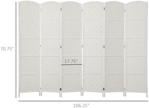 HOMCOM Room Divider 6 Panel Freestanding 6FT Tall Privacy Screen White - Image 7