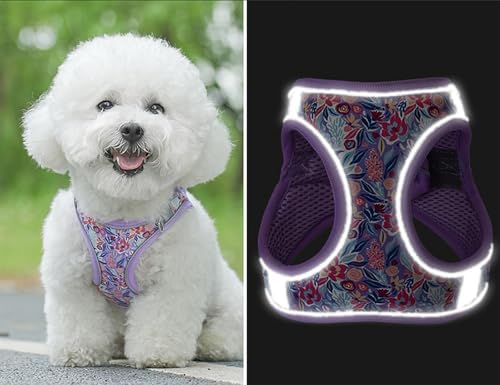 Small Dog Harness Purple Flowers No Pull Reflective Harness - Image 6