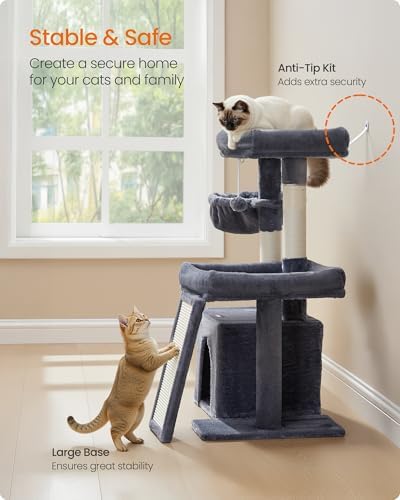 Feandrea Cat Tree, 33.8" Cat Tower, Scratching Posts and Ramp, Dark Gray - Image 7