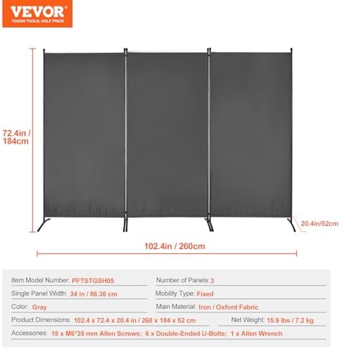 VEVOR Room Dividers, 3 Panel Room Divider, Folding Privacy Screen and Portable - Image 7
