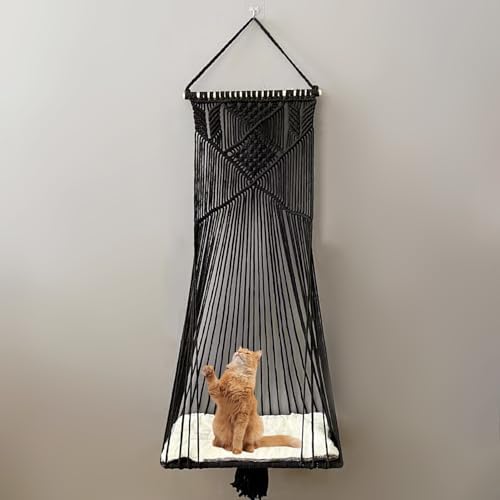 Macrame Hanging Cat Hammock Bed Cat Swing House Space Saving Window Perch - Image 7