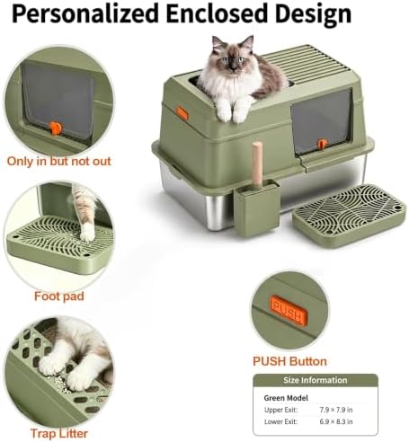 XL Enclosed Stainless Steel Litter Box - Image 7