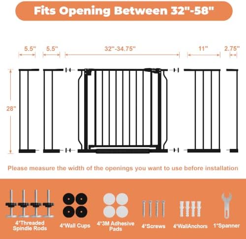 29"-58" Extra Wide Baby Gate, No Drilling Auto Close Dog Gate - Image 6