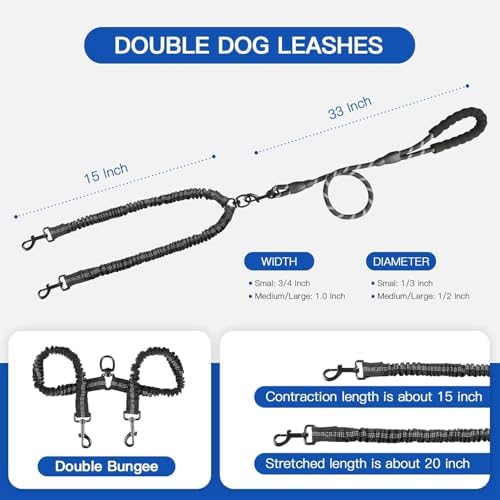 MingXpets Double Dog Leash, 360° Swivel Tangle Free Bungee Walking Training - Image 7