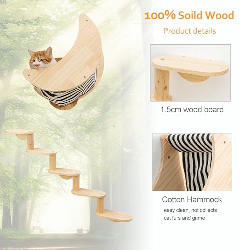 Cat Wall Shelves, Solid Wood Moon Bed, 5-Step Stairs - Image 7