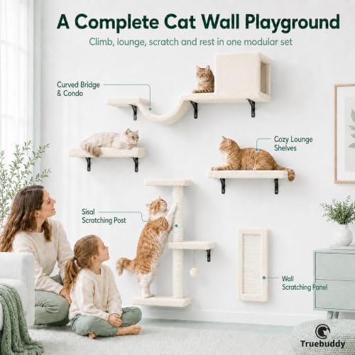 Cat Wall Shelves Set - 5 in 1 Wall-Mounted Cat Tree - Perch - Image 7