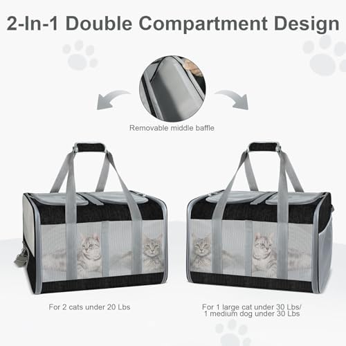 Soft-Sided Cat Carrier for 2 Cats, Breathable Mesh Design, Airline Approved - Image 6