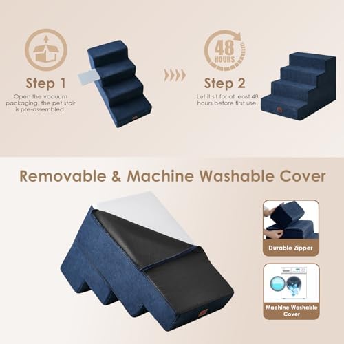 EHEYCIGA Dog Stairs for Bed 20" H, 4-Step Extra Wide Dog Steps - Image 7