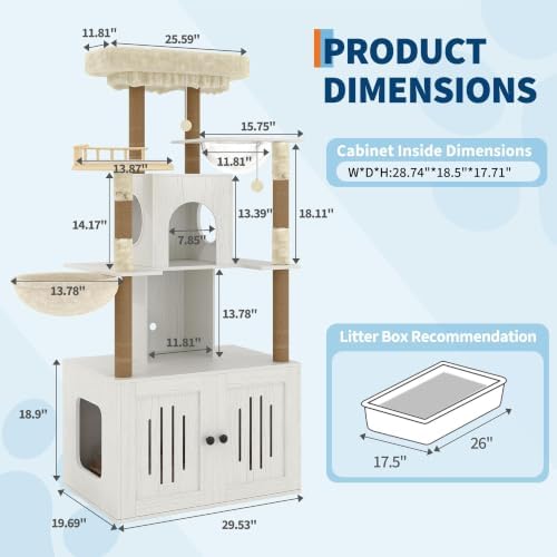 Cat Tree with Litter Box Enclosure, Large Plush Top Perch, Sisal Scratching - Image 6