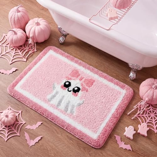 Boao Pink Ghost Halloween Bathroom Rug Pastel Ghost Bath Mat - Image 6