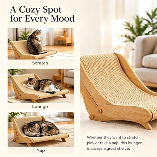 Cat Scratch Lounger Chair, Curved Sisal Scratcher Bed - Image 6