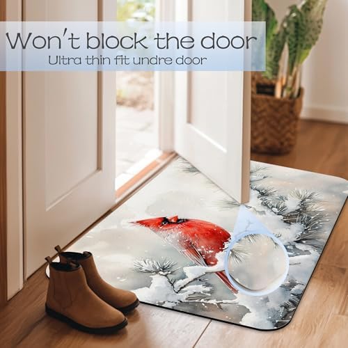 Cardinal Bird Bathroom Rug 29.5"x17", Winter Flowers Quick-Drying Super - Image 7