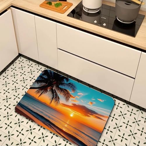 Summer Beach Sunset Bath Mat, Fast Drying Tropical Palm Tree Bathmats - Image 7
