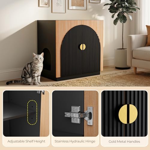 Amunrbrek Large Litter Box Enclosure, Fluted Hidden Cat Litter Box Cabinet - Image 7