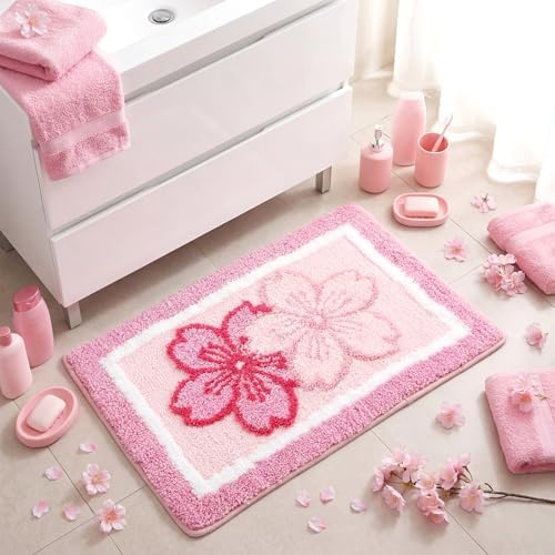 Boao Pink Cherry Bathroom Rug Tufted Non Slip Bath Mat 24 x 16 Inches - Image 6
