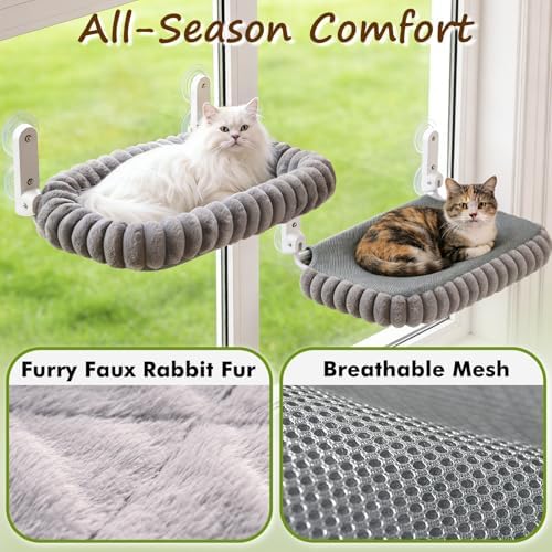 Zoratoo 2PC Cloud-Cuddle Cat Window Perch, Foldable Cat Hammock, M Grey - Image 7