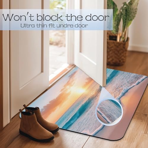 Sunset Beach Bathroom Mat, Non-Slip Rubber Backing Thin Low-Profile Bath Rug - Image 7