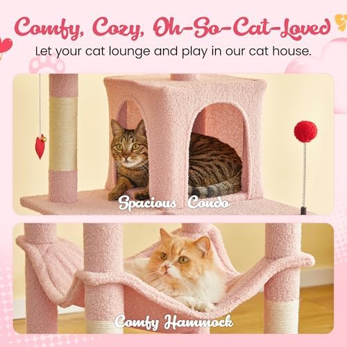 MWPO Cute Cat Tree, 70.1-Inch Tall Pink Cat Tower - Image 7