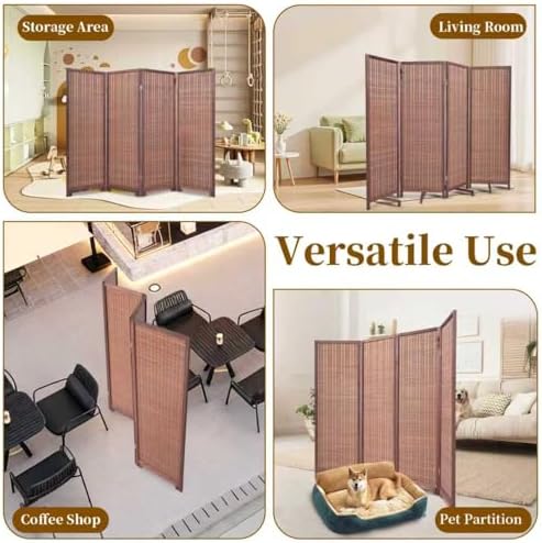 Bamboo Room Divider 4 Panel 47" H, 360°Rotating Feet Privacy Screen - Image 7