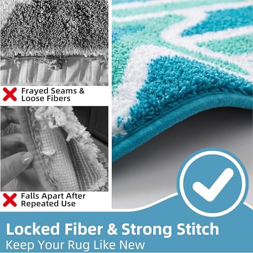 Blue Coastal Bathroom Rugs Non Slip Absorbent Fluffy Plush - Image 6