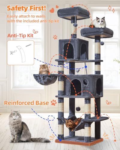 Taoqimiao Large Cat Tree, 73 in Tall Cat Tower - Image 7
