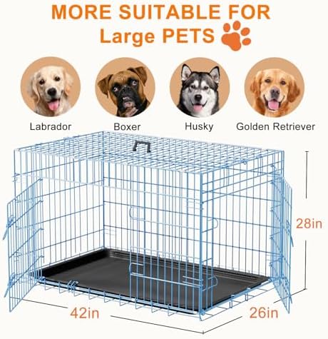 FDW | 42" Foldable Metal Dog Crate | Blue | Cage - Image 7
