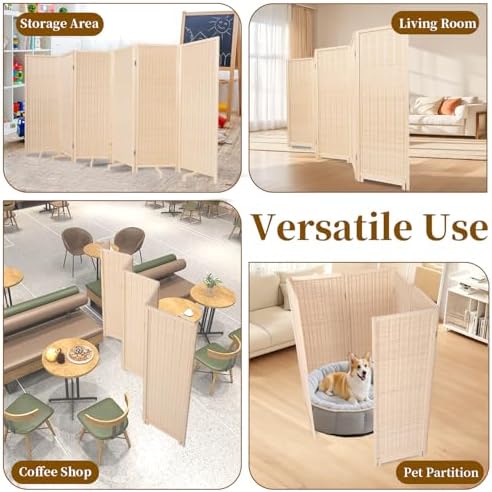 Bamboo Room Divider 6 Panel 47" H, 360°Rotating Feet Privacy Screen - Image 7