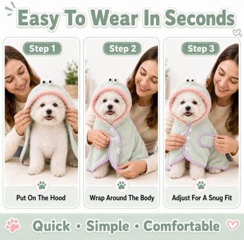 Dog Bathrobe Towel, Soft Hooded Dog Drying Wrap - Image 6