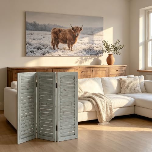 35" T Room Divider Screen, Rustic Wooden 3 Panel Louvered Privacy Divider - Image 6
