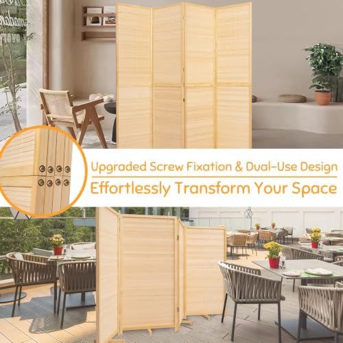 Bamboo Mesh Woven Room Divider 5.6FT, 4 Panel Folding Wall Divider - Image 7