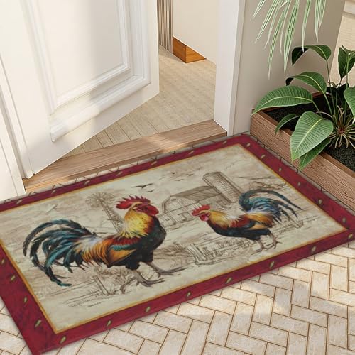 Giwawa Farm Rooster Bath Rug Red Rustic Chicken Bathroom Mat Absorbent Bath - Image 7