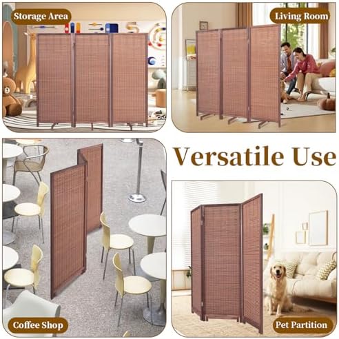 Bamboo Room Divider 3 Panel 47" H, 360°Rotating Feet Privacy Screen - Image 7
