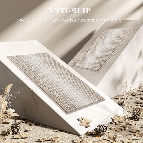 BBSICPRO Bathroom Rugs Sets 2 Piece, Non Slip Boho Bath Mats, Light Taupe - Image 5