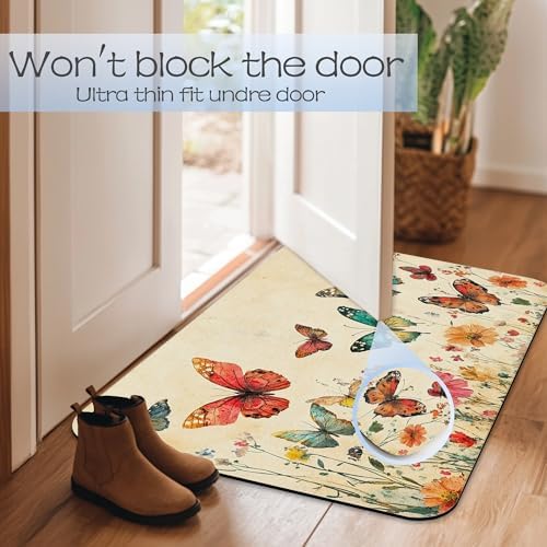 Retro Butterfly Flowers Bathroom Rug 29.5"x17", Super Absorbent Fast Drying - Image 7