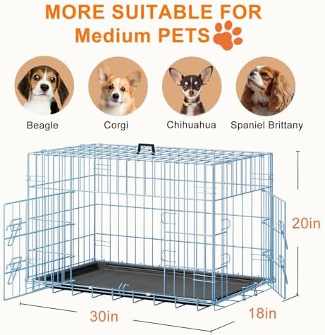 FDW | 30" Foldable Metal Dog Crate | Blue | Cage - Image 7