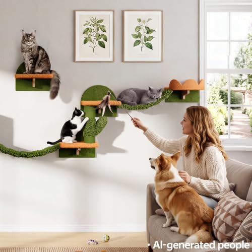 Cactus Floor to Ceiling Cat Tower, 10-in-1 Cat Wall Shelves - Image 7