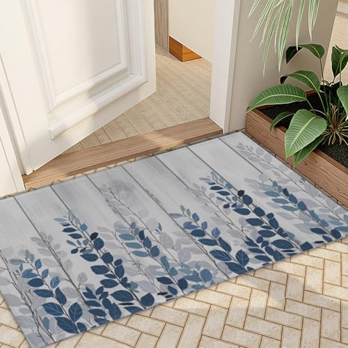 Giwawa Blue Eucalyptus Leaves Bath Rug Rustic Wood Bathtub Mat Absorbent Non - Image 7