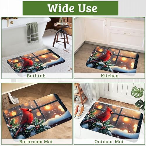 Winter Red Cardinal Bird Bathroom Rugs Thin Bath Mat Non Slip Washable - Image 7