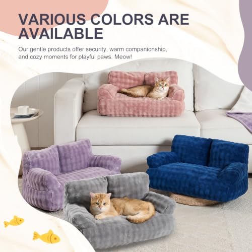 Cat Couch Bed, Cute Pet Sofa for Indoor Cats, Cream White - Image 7