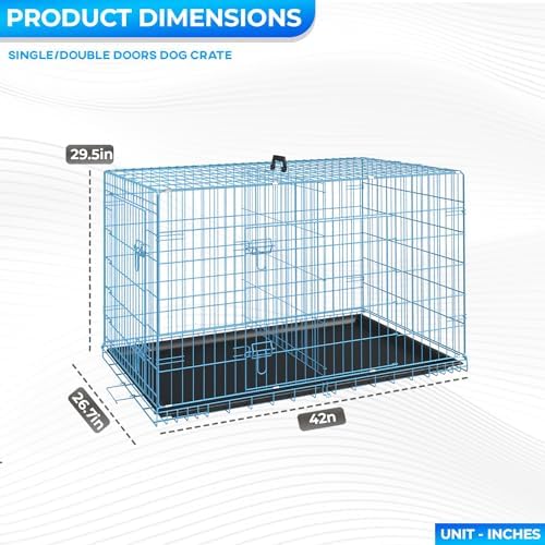 FDW | 42" Foldable Metal Dog Crate | Blue | Cage - Image 7