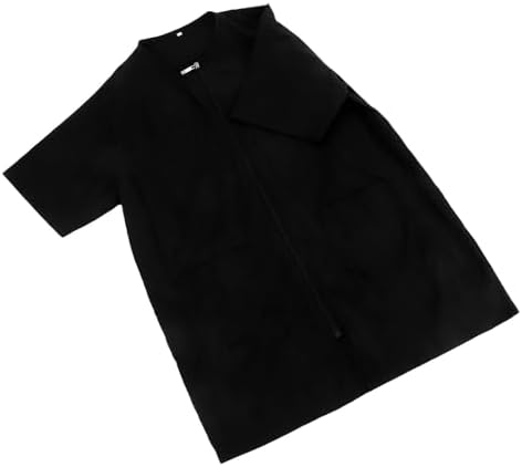 Black Waterproof PET Grooming Apron Full Zipper Short Sleeve Workwear by HEMOTON