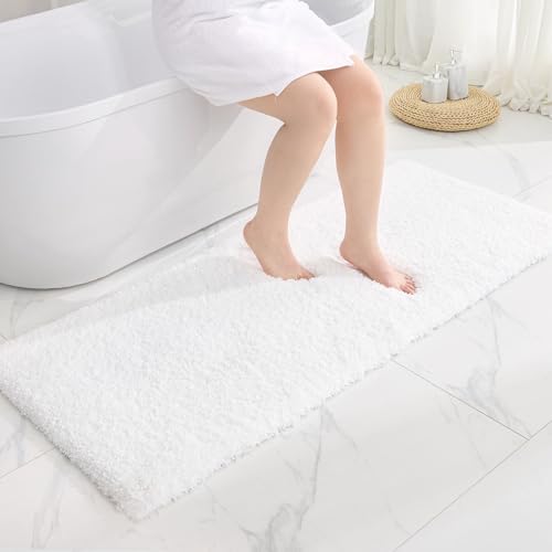 Disolla White Bathroom Rugs 24x48, Microfiber Non-Slip Plush Thick Bath Mat by Disolla