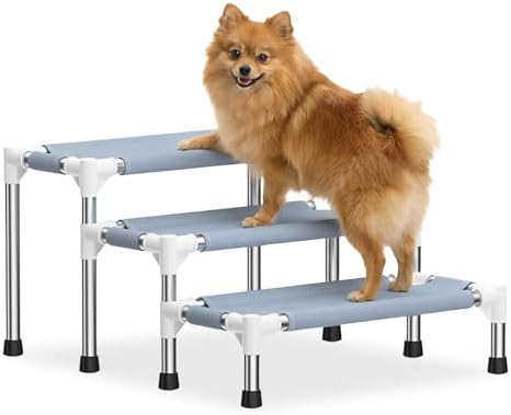 13 Inch 3-Tier Dog Stairs, Cotton Fabric Steps by Dopliv