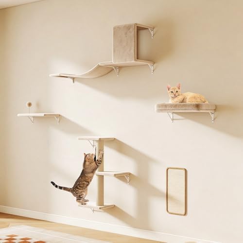 COZIWOW 5-Piece Wall Mounted Cat Wall Shelves Set Beige by COZIWOW