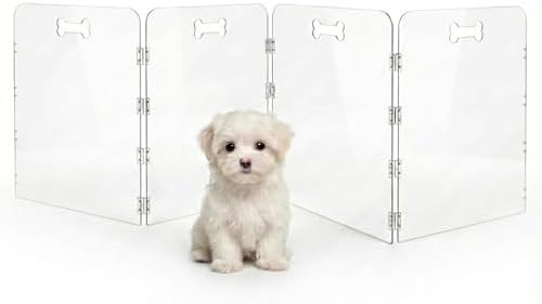 4-Panel Clear Acrylic Freestanding Dog Gate, Folding Pet Barrier by Cutora