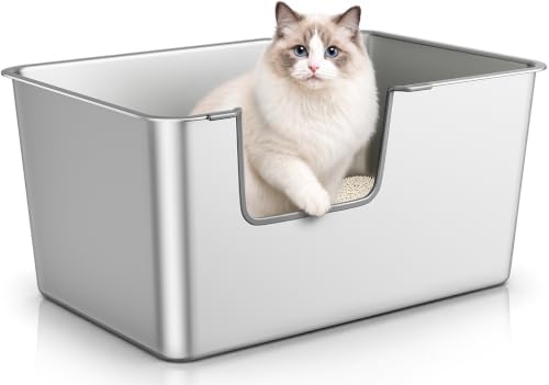 High-Sided Stainless Steel Cat Litter Box, Low Entry by Unknown