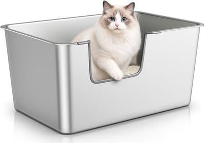 High-Sided Stainless Steel Cat Litter Box, Low Entry by Unknown