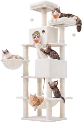 Feandrea Cat Tree, 81.1-in Large Cat Tower, Cream White by FeandreabySONGMICSHOME