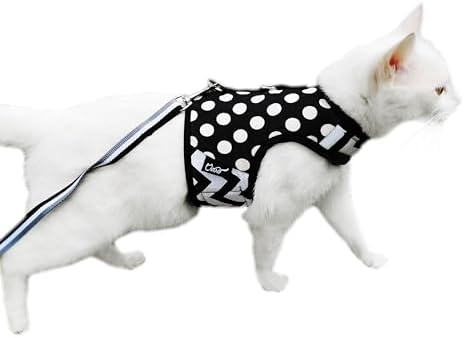 Cat Harness and Leash Set Escape Proof, Polka Dot Black by YizhiMiaow