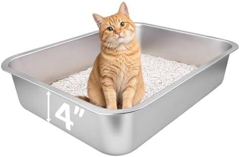 Small Stainless Steel Litter Box, 17.5"×13.6"×4" by HNeekyr